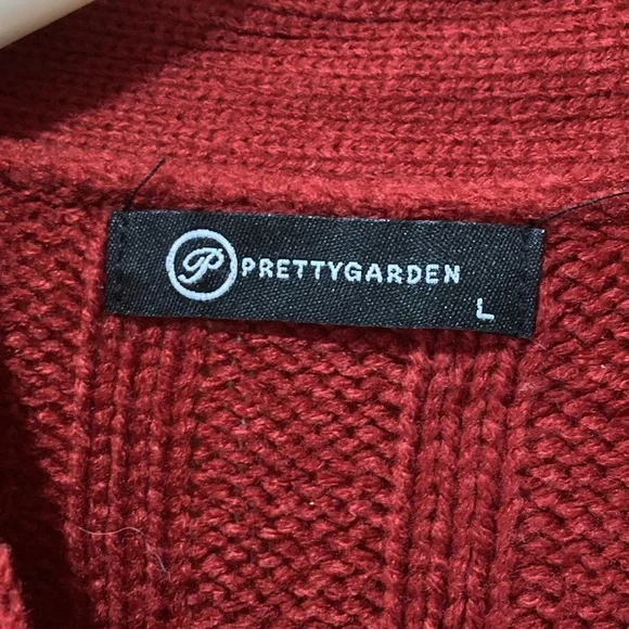 Women's Red Cable Knit Cardigan Sweater - Picture 5 of 7